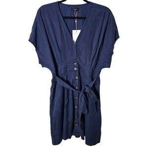 NWT‎ Quince Vintage Wash Tencel Dolman Sleeve Button Down Dress Casual Navy XL